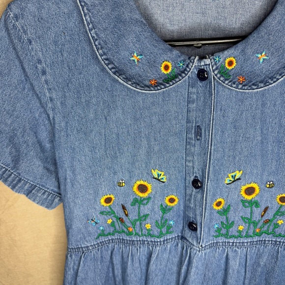 Bobbie Brooks Vintage Denim Maxi Dress Sunflower Embroidered GrandmaCore Medium - Picture 8 of 8